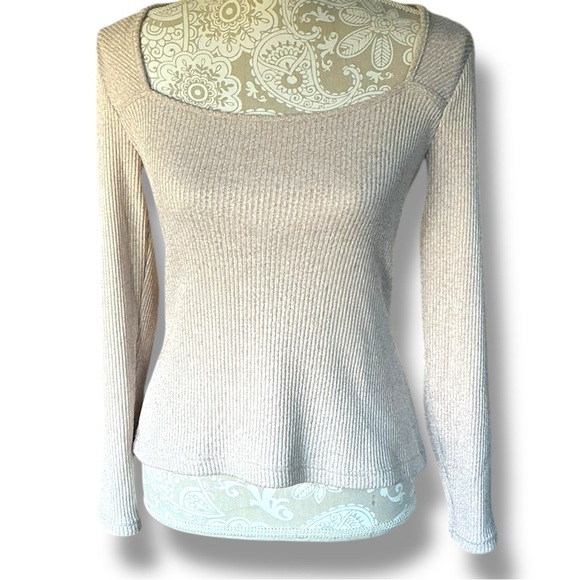 Banana Republic Ribbed Scoop Neck Sweater Size S ~ Beige Soft Knit Long Sleeve - Picture 4 of 7